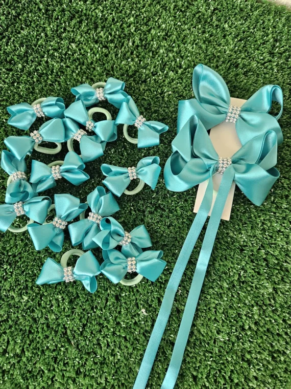 Kit de Mini Lacinhos + Kit de Rabo e Cabelo em Cetim - Azul Tiffany