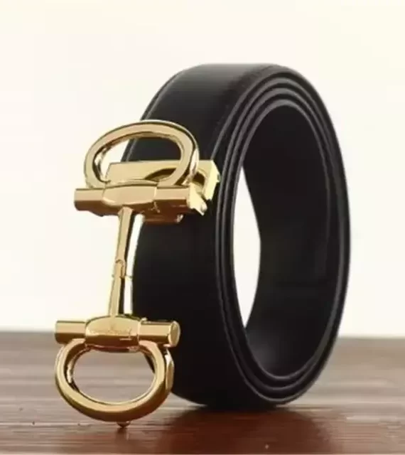 Cinto de Couro - Fivela Bridão Dourada